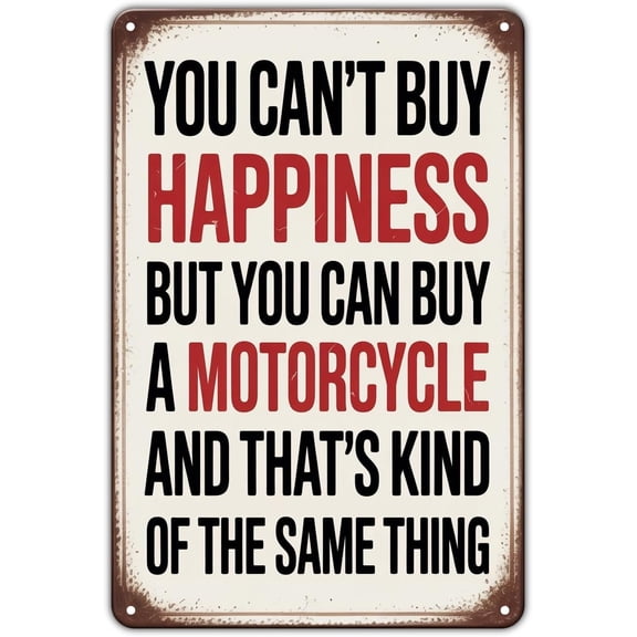Motorcycle Happiness tin sign, Vintage Biker Metal Sign print Aesthetic Room Decoration for Home Bedroom Kitchen Bar Coffee Bathroom Indoor Outdoor Wall Decor, 8 X 12 IN