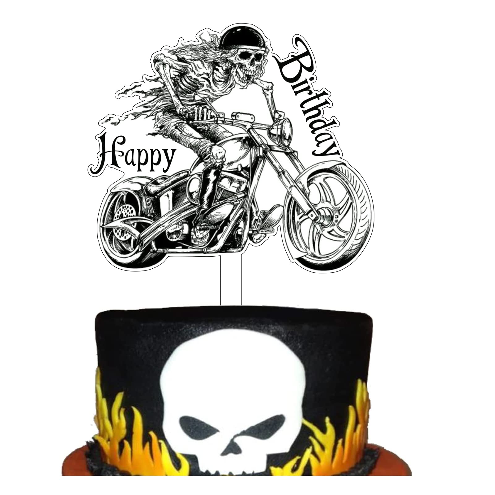 Skeleton Guy Riding Motorcycle Motorcycle Happy Birthaday SCH4 Cake Topper - Skeleton Man Riding Funny ...