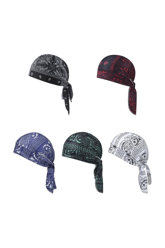 Motorcycle Head Wrap Bandana Set for Men Paisley Helmet Liner Cap Breathable Sweat Wicking Elastic Headscarf for Biking Running