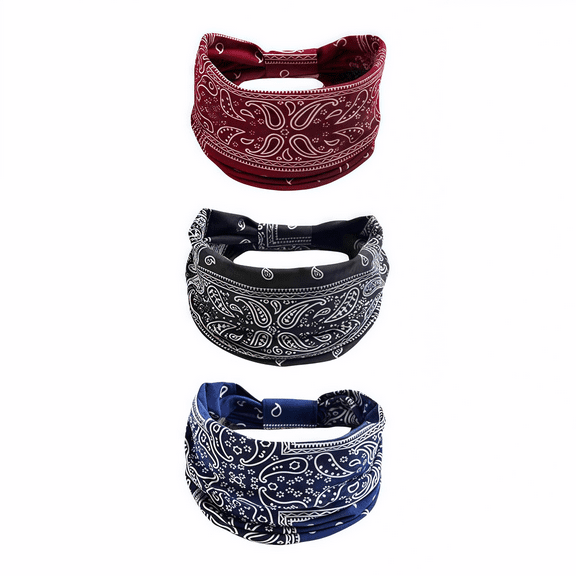 Motorcycle Headbands for Women - 3 Pack Boho Yoga Hairbands Wide Sweat Wicking Stretch Turban Hair Accessories, Stretchy Elastic Hairbands
