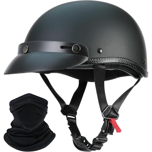 Motorcycle Headgear, Dot Approved, Hawk Style, Lightweight Design, Matte Black Finish, Compact Fitment, Adjustable, Durable, Portable, User-friendly, Helmet, Half, Shell, Shell