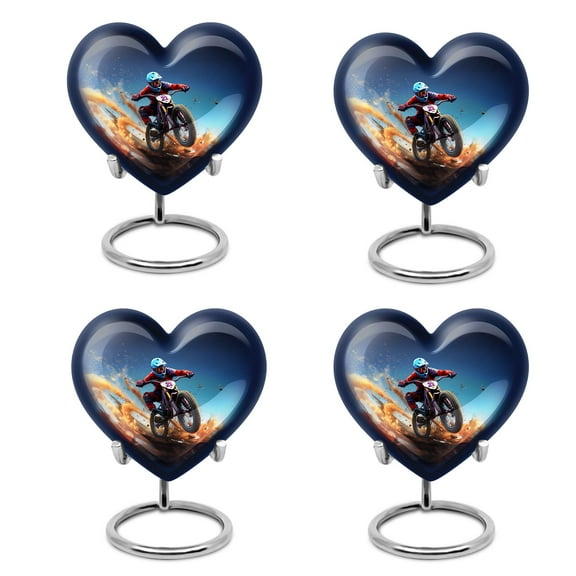 Motorcycle Heart Shaped Urns For Human Ashes, Memorial Keepsakes For Ashes, Funeral, Human Remains Urn Adult, Large Urn For Human Ashes, Adult Urns For Human Ashes Women & Men, 3inch, Set Of 4