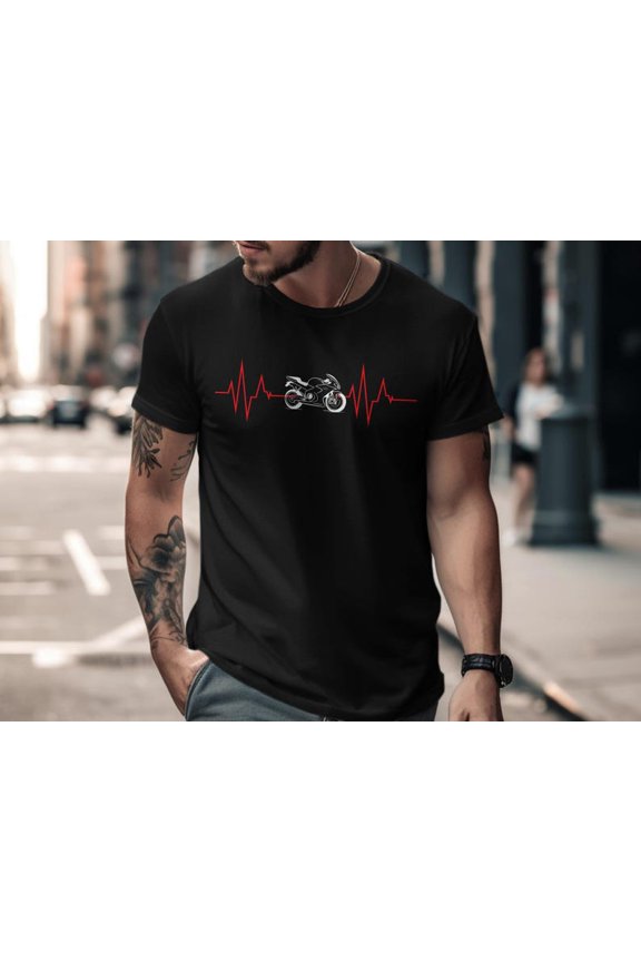 Motorcycle Heartbeat T-Shirt | EKG Pulse Line Graphic Tee
