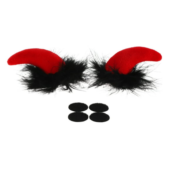 Motorcycle Helmet Accessories Decoration Red Demon Horns with Black Fluff for Motorcycle Bicycle Skiing Helmets Red Black Plush Stickers 1 Set