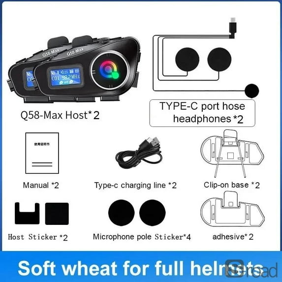 Motorcycle Helmet Bluetooth Headset 2-Pack, Motorbike Intercom For 2 Riders With 500m Range, Bluetooth 5.3, 25H Talk Time, IP65 Waterproof, Noise Cancellation