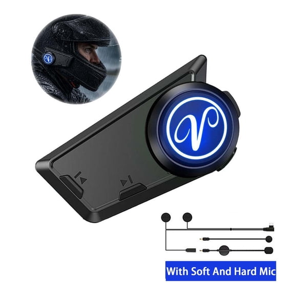 Motorcycle Helmet Bluetooth Headset with Hard&Soft Mic for Full & Open Face Helmet-BT 5.4, ENC Noise Cancel, Music Share & 2 Riders Intercom Rang 500M