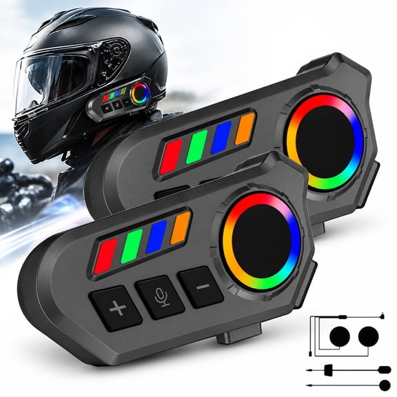 Motorcycle Helmet Bluetooth Headset with Speakers and Microphone, 2-in-1 Bluetooth Helmet Headphones, Stereo Wireless Headphones, IP65 Waterproof, 20H Playtime, RGB Light, Type-C Charging