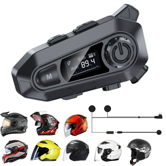 Motorcycle Bluetooth Headset, Waterproof Wireless Motorbike Intercom Headset with CVC Noise Cancellation Stereo, Bluetooth Motorcycle Helmet Headset for Full face Helmet, Black