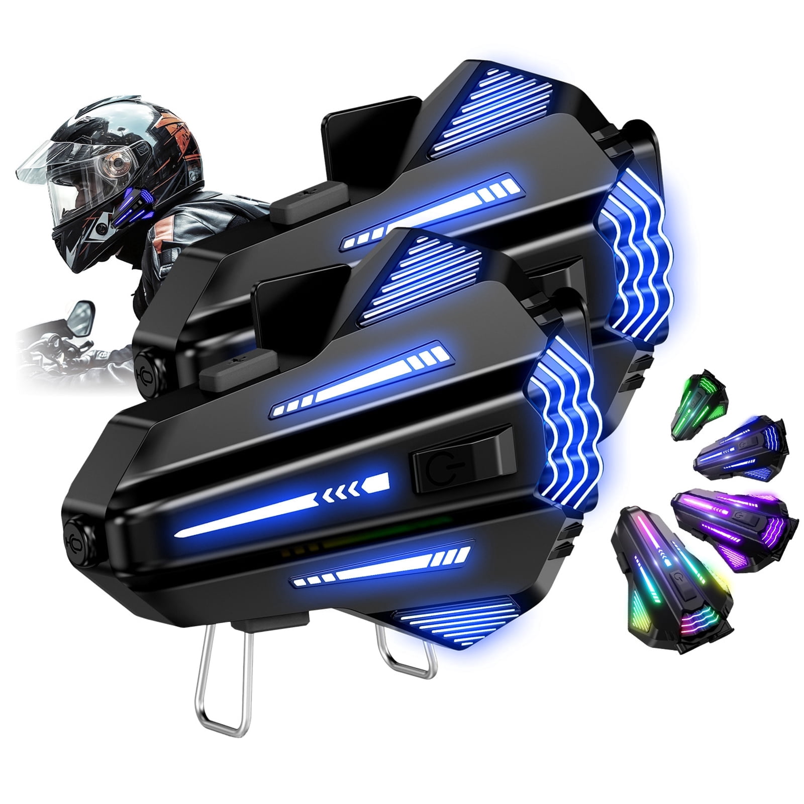 Motorcycle Helmet Bluetooth Speakers Headset, 2-Way Helmet Intercom System Headphone with 2 Type Mics, TF Card Slot, Hands-Free FM Music/Call, 1000mAh Battery, IPX6, Noise Cancellation