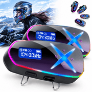 Motorcycle Helmet Bluetooth Speakers Headset, 2-Way Helmet Intercom System Headphone with 2 Type Mics, TF Card Slot, Hands-Free FM Music/Call, 1000mAh Battery, IPX6, Noise Cancellation