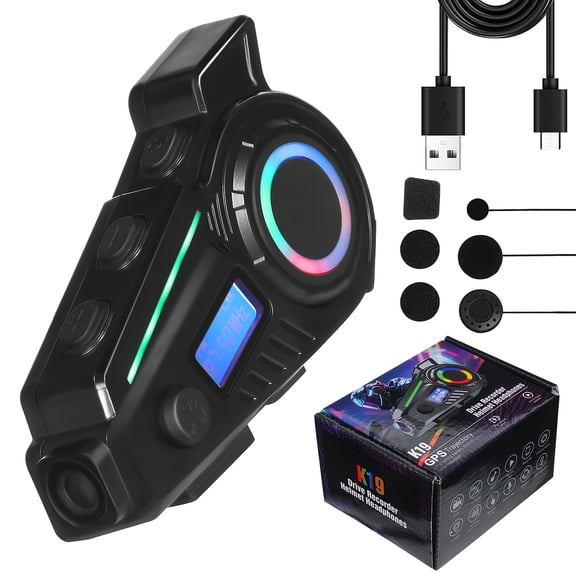 Motorcycle Helmet Bluetooth Speakers Headset with LED Screen, 2-Way Helmet Intercom System Headphone with Mics