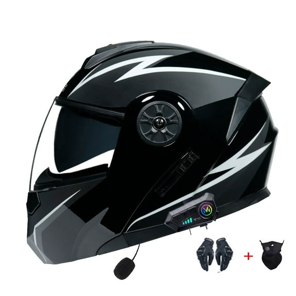 Motorcycle Helmet Flip-Up Modular Helmets with Bluetooth, DOT Approved Helmet Full Face Helmet Scooter Helmet Crash Helmet Double Anti-Fog Visors Ideal for Men Women