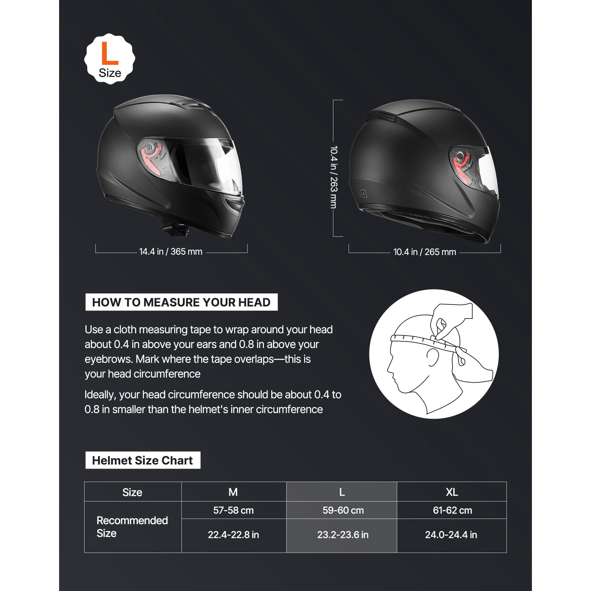 Motorcycle Helmet,Full Face,Adult Motocross Dirt Bike Helmet with Tinted&Clear Dual Visor,Motorbike Racing Street with Detachable Liner for Men&Women,DOT Approved,(Matte Black,L)