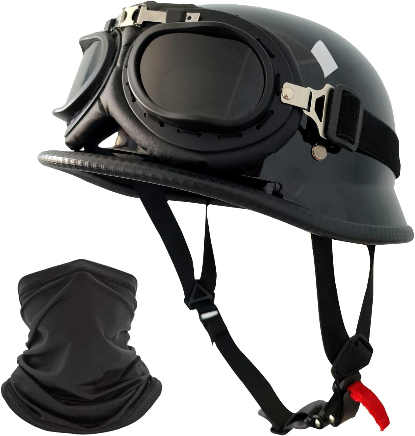 Motorcycle Helmet German Style Half Helmet Skull Cap Adult Men Women Shell Helmet, DOT Approved Retro Face Helmet for Cruiser Scooter Chopper (XL)