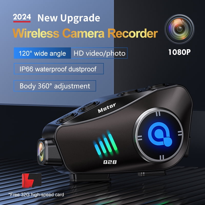 Motorcycle Helmet Headset with HD Camera 1080P Video Motorbike Helmet Bluetooth IP66 Waterproof Hands-Free Communication with Mic Headphone Speakers Compatible All Helmets