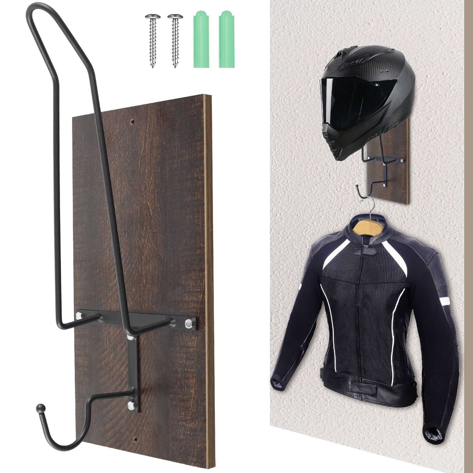 Motorcycle Helmet Holder Wall Mount Helmet Rack with Hook Wooden