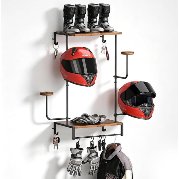 Motorcycle Helmet Holder Wall Mount with 4 Hat Stands Large 30.7 x 11.8 x 15.7 Inches