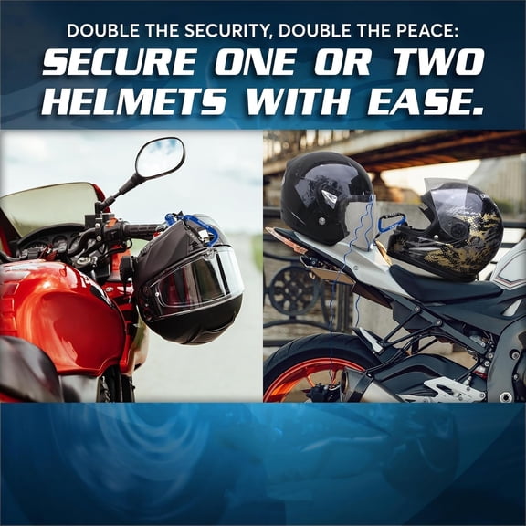 Motorcycle Helmet Lock & Security Cable - Blue Carabiner Combination Lock Secures Your Helmet, Jacket, Gloves, or Bag - Helmet Lock with Free Carry Pouch & a Small Flashlight