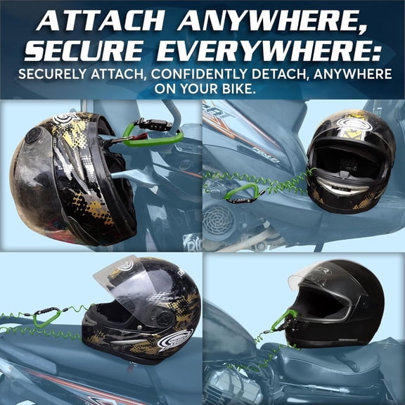 Motorcycle Helmet Lock & Security Cable - Green Carabiner Combination Lock Secures Your Helmet, Jacket, Gloves, or Bag - Helmet Lock with Free Carry Pouch & a Small Flashlight