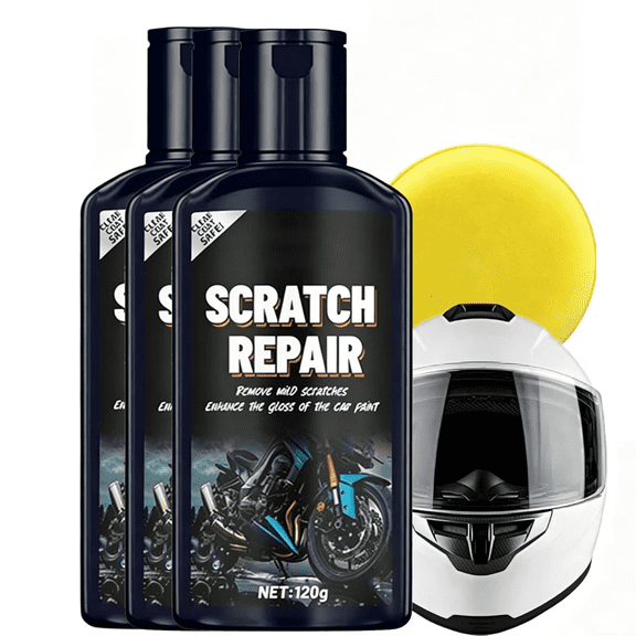 Motorcycle Helmet Scratch Remover, Restoration Repair Paste with Sponge, Multifunctional Polish Cream for Helmet Goggles Eyeglasses Gloss Care (3Pcs)