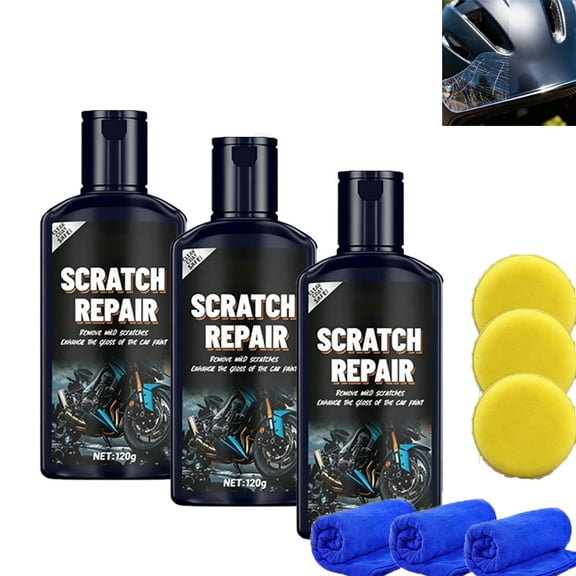Motorcycle Helmet Scratch Remover, Restoration Repair Paste with Sponge, Multifunctional Polish Cream for Helmet Goggles Eyeglasses Gloss Care (3pcs)