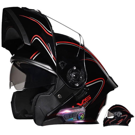 Motorcycle Helmets for Men Bluetooth Full Face Motorbike Helmet, Dot Approved Modular Pilot Helmet with Anti-Fog Dual Visors and Speaker Microphone, Off-Road Helmet Unisex-Adult