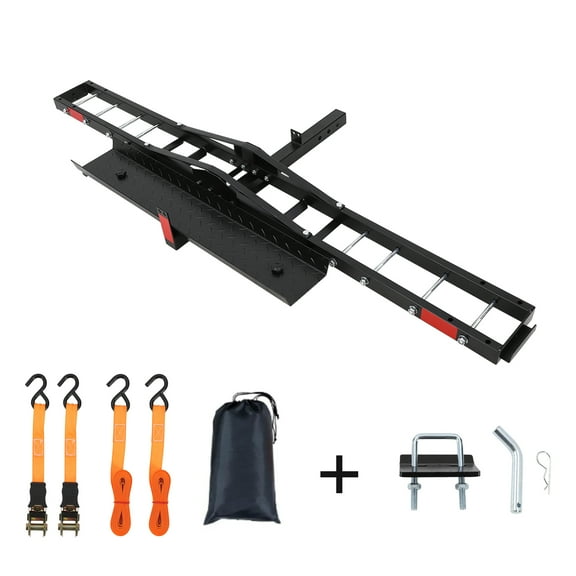 Motorcycle Hitch Carrier With Ramp 500LBS,Heavy Duty Steel Dirt Bike Hauler Hitch Mount Rack with Straps&Hitch Tightener, 2" Receiver,Motorcycle Rack for Bicycle,Dirt Bike,Motorbike,Scooter,E-bike,Hit