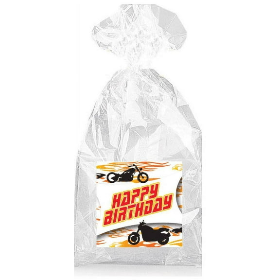 Motorcycle Hot Rod Happy Birthday Party Favor Bags with Ties - 12pack