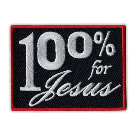 Motorcycle Jacket Embroidered Patch - 100% For Jesus, Born Again, Religion (Black, Red Trim) - Vest, Cut, Leathers - 3" x 2.25"