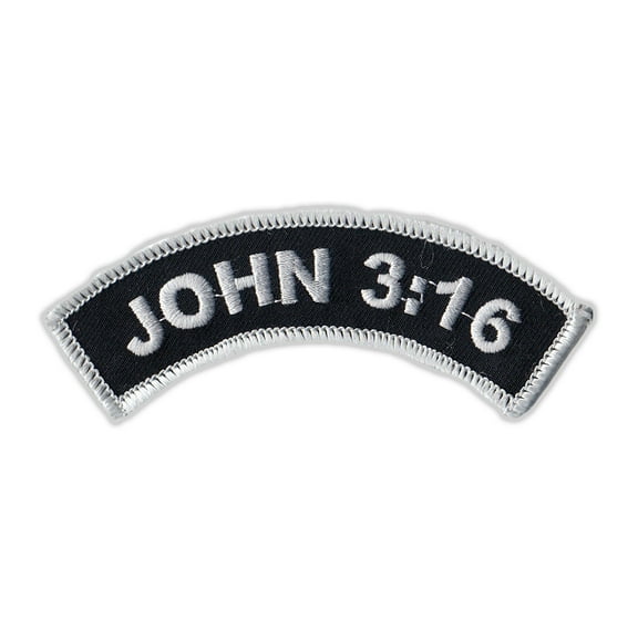 Motorcycle Jacket Embroidered Patch - John 3:16 Bible Verse (Arch) - Vest, Cut, Leathers - 4" x 1"