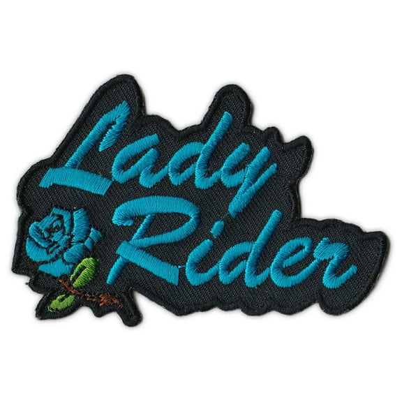 Motorcycle Jacket Embroidered Patch - Lady Rider (Blue) - Female Bikers, Women - 3" x 2" Patch