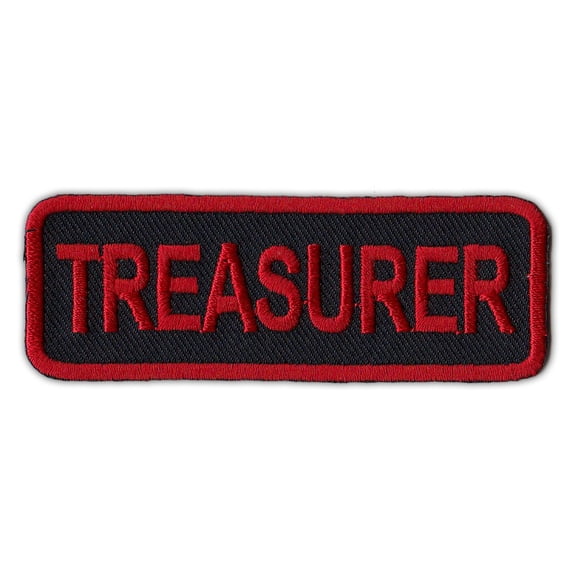 Motorcycle Jacket Embroidered Patch - Treasurer - Rank, Position - Red/Black - 3" x 1" Patch