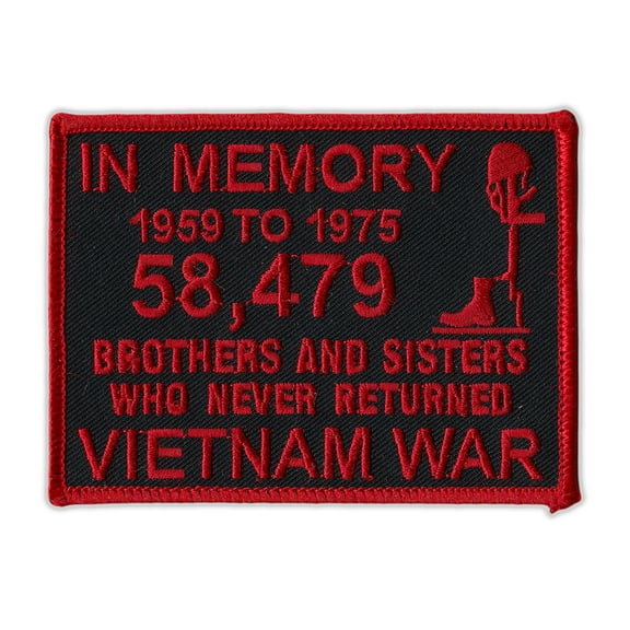 Motorcycle Jacket Embroidered Patch - Vietnam Memorial Patch (Black, Red) - Vest, Cut, Leathers - 4" x 3"