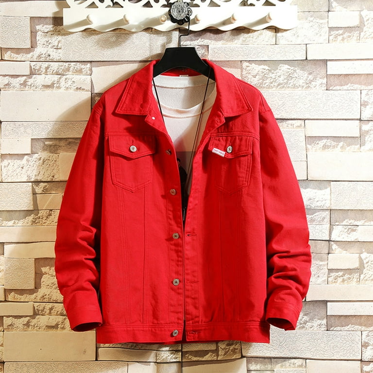 Men red jean jacket shop