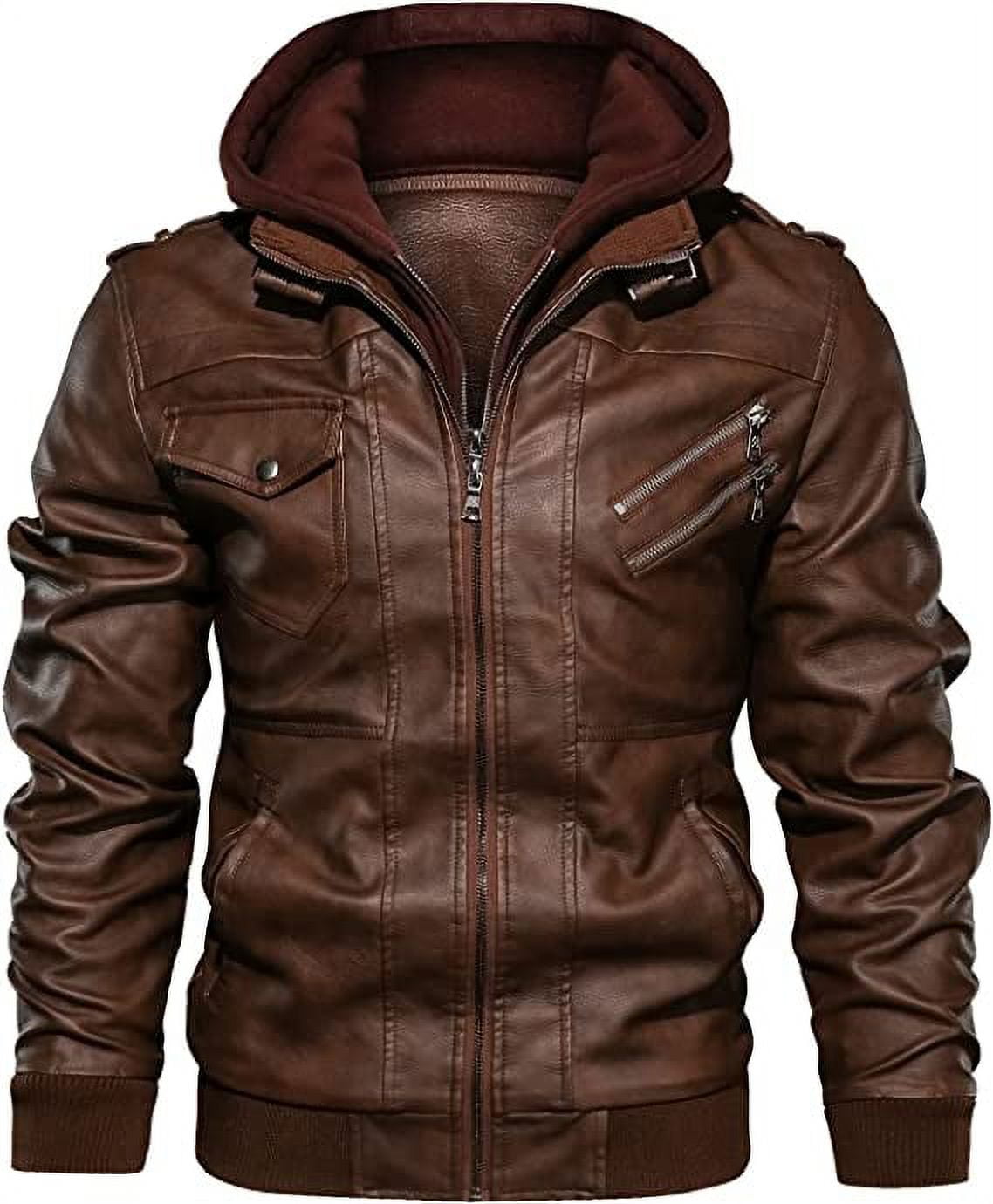 Motorcycle Jacket for Men Casual Faux Leather Bomber Jacket with ...