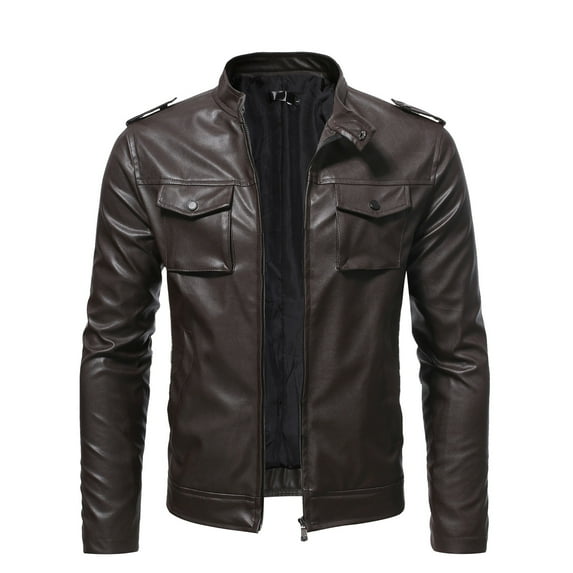Motorcycle Jackets for Men Men's Leather Plus Fleece Jacket, Motorcycle Jacket, Warm Leather Jacket Black L