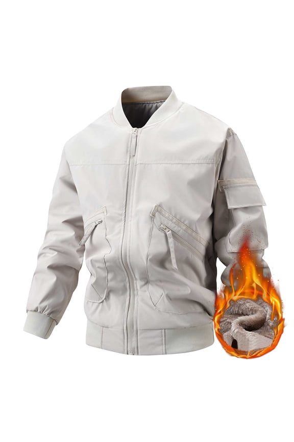 Motorcycle Jackets for Men with Zipper Pockets Fleece Lined Coats Long Sleeve Zip Up Solid Color Windbreaker Thermal Warm Baseball Outerwear Jacket