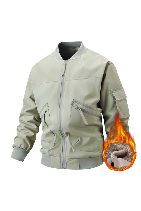 Motorcycle Jackets for Men with Zipper Pockets Fleece Lined Coats Long Sleeve Zip Up Solid Color Windbreaker Thermal Warm Baseball Outerwear Jacket