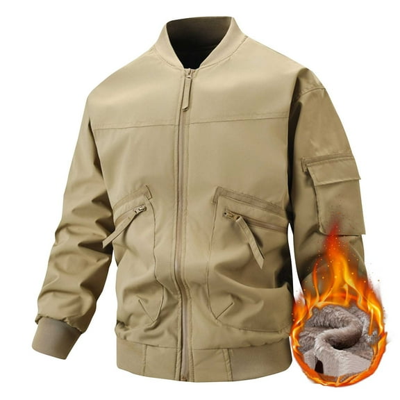 Motorcycle Jackets for Men with Zipper Pockets Fleece Lined Coats Long Sleeve Zip Up Solid Color Windbreaker Thermal Warm Baseball Outerwear Jacket