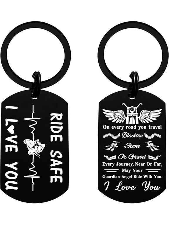 Motorcycle Keychain Stainless Steel Ride Safe Motorcycle Accessories for Men May Your Guardian Angel Ride with You Keychain Motorcycle Gifts for Men Valentines Christmas Birthday Gifts