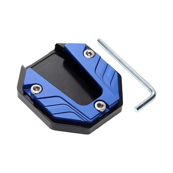Motorcycle Kickstand Plate , Aluminum Alloy Side Stand Extension Pad, Anti-Skid Enlarged Base Support Plate, Parking Aid Accessory with Hexagon Wrench,2.17*2.36 inch,Blue.