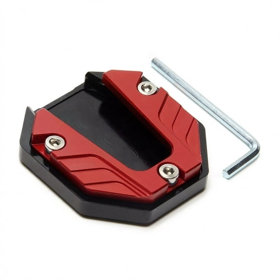 Motorcycle Kickstand Plate , Aluminum Alloy Side Stand Extension Pad, Anti-Skid Enlarged Base Support Plate, Parking Aid Accessory with Hexagon Wrench,2.17*2.36 inch,Red.