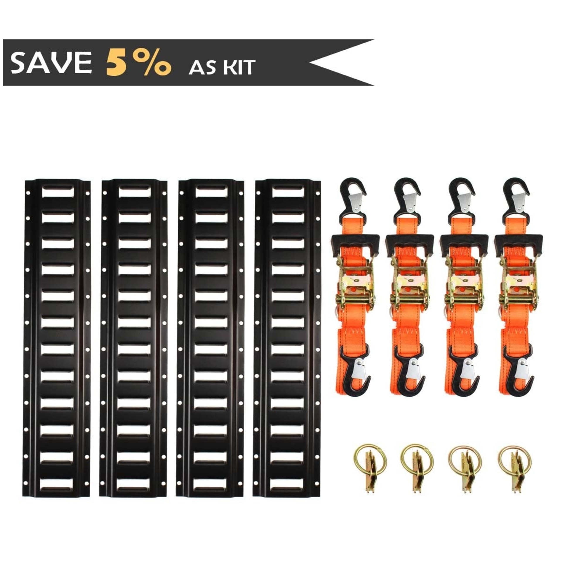 """Motorcycle Kit, Ratchet Tie Down Straps, 2' ETrack Rails, 8â