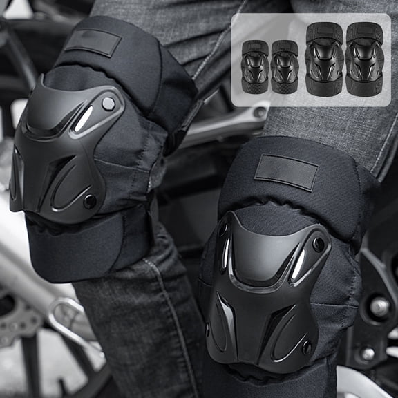 Motorcycle Knee and Elbow Protectors 4Pcs - Abrasion Guard Breathable Joint Protectors Black Polyester Fall Protection Gear for Motorcycle Riding Skateboard Climbing