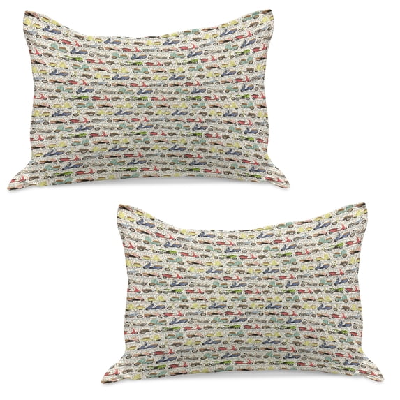 Motorcycle Knitted Quilt Pillowcover Set of 2, Vintage Multicolored Motorcycles Old and Modern and Lively Spots in Background, Standard Queen Pillow Sham Bedroom, 30" x 20", Multicolor, by Ambesonne