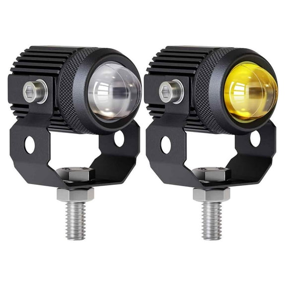 Motorcycle LED Driving Fog Lights 60W White and Amber LED Pods Projector Lights 1.3" Aux Spotlight, Compatible with Tractor Truck ATV UTV SUV Boat etc. (2 pack)