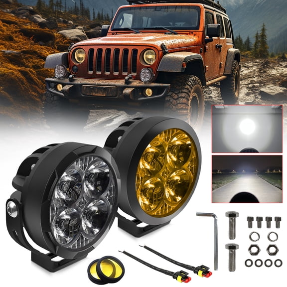 Motorcycle LED Fog Lights, 90W 9000LM Pod Lights with Amber Lenses, Waterproof Off-Road Auxiliary Driving Spotlights for ATV UTV SUV Truck, 2 Pack