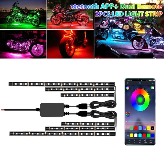 Motorcycle LED Light Kit, Wuztai Flexible Waterproof Neon Light Strip 12V Motorcycle Bicycle, Multicolor Dimmable Underglow for Bike ATV with App Remote Control