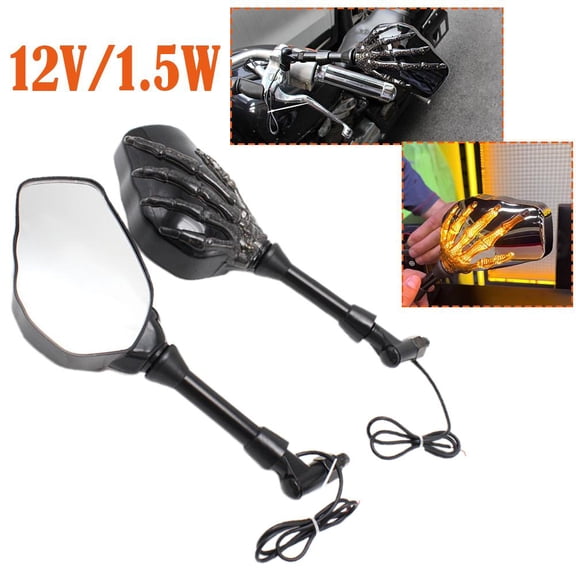 Motorcycle LED Skeleton Claw Side Mirrors - Universal Fit for Cruisers, Scooters, E-bikes with 8mm & 10mm Mounts