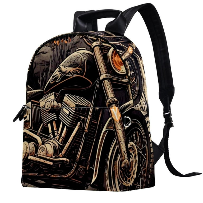 Motorcycle Leather Business Travel Backpack with Adjustable Shoulder Straps Large Capacity Printed Design Lightweight Men Women Teens Work School